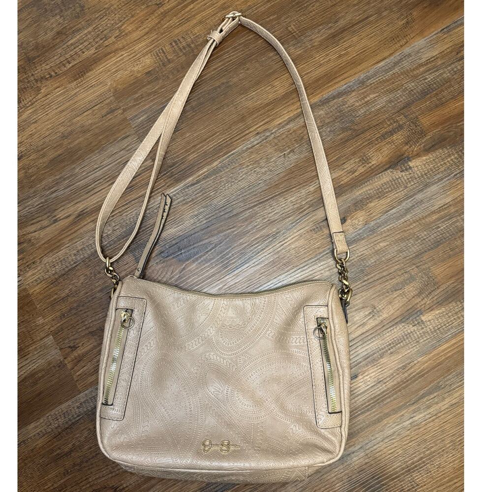 Jessica Simpson tan crossbody Faux leather purse textured design